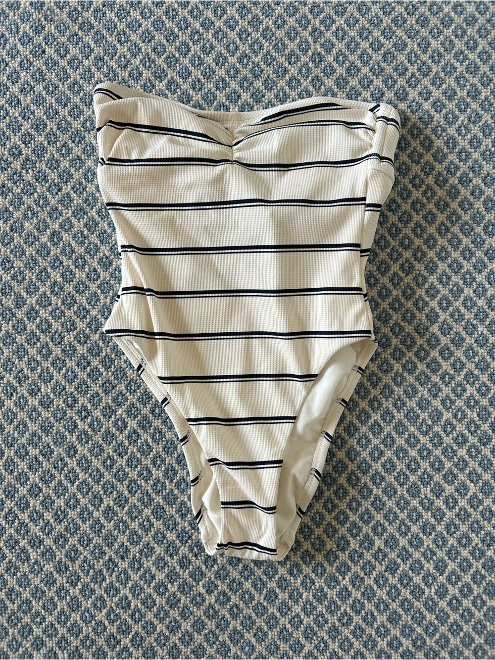 Shade & Shore White Strapless One-Piece with Navy Stripes